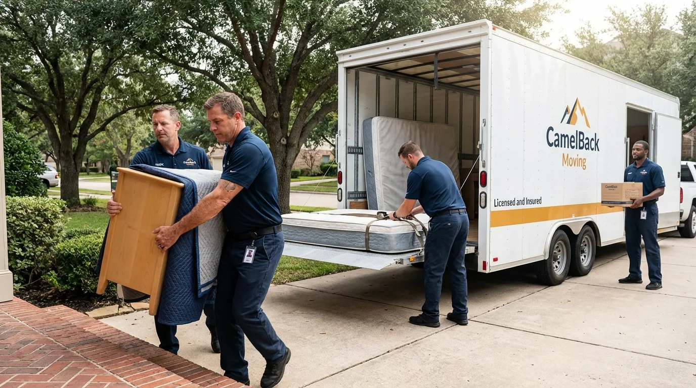 Crew loading residential truck for cross-state move from Quartzsite, AZ