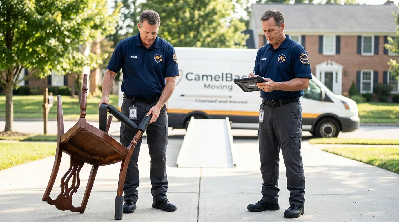 Movers inspecting furniture for damage prevention before loading in Quartzsite, AZ
